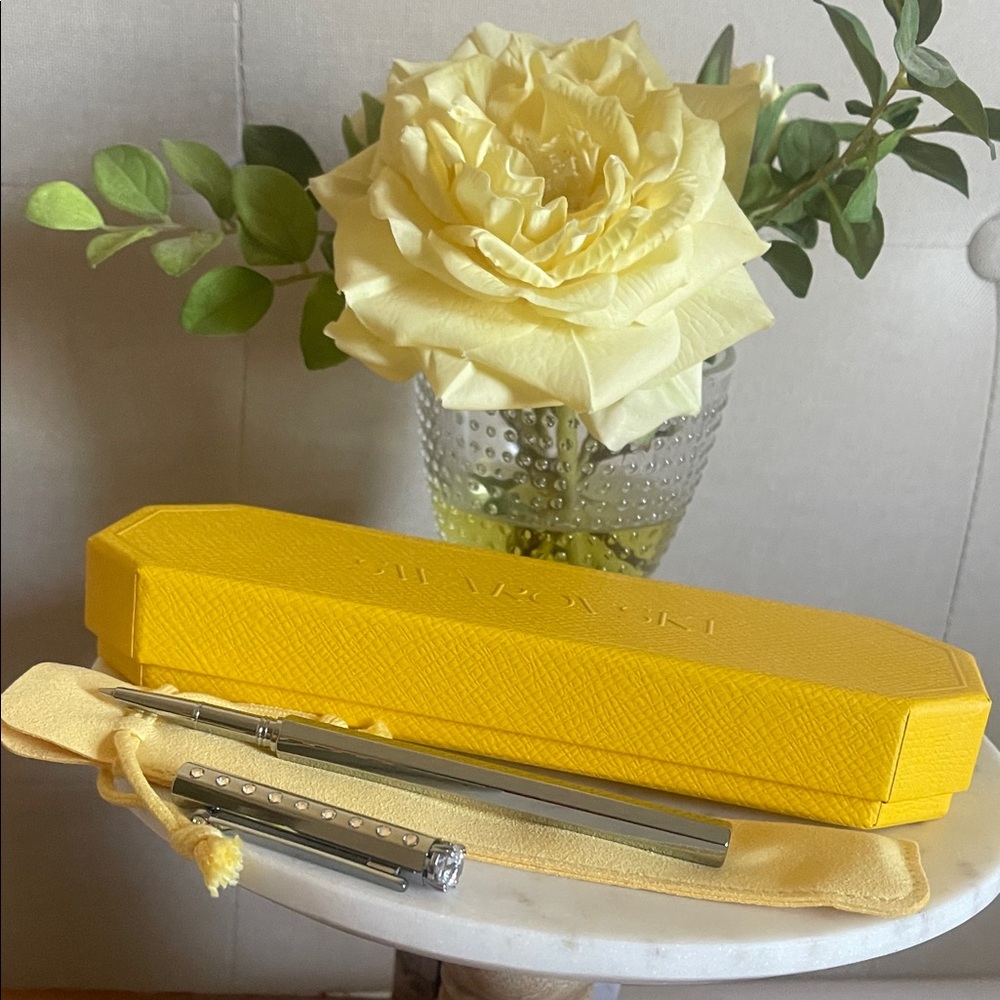 Brand new Swarovski Silver Crystal-Embellished Ballpoint Pen with Yellow Case